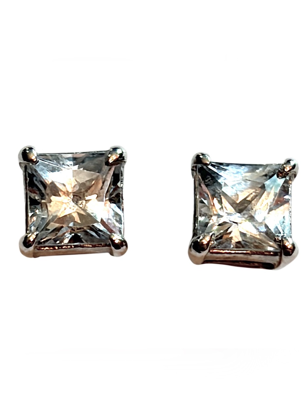 Silver Square Crystal Stud Earrings